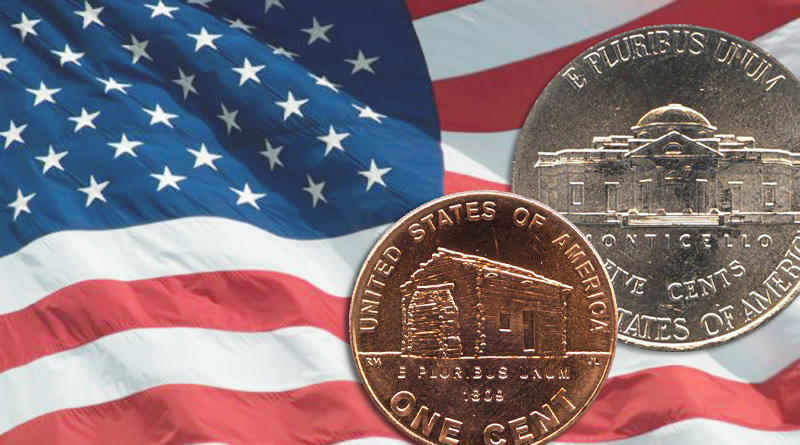 Юбилейные монеты США номиналом 1 и 5 центов